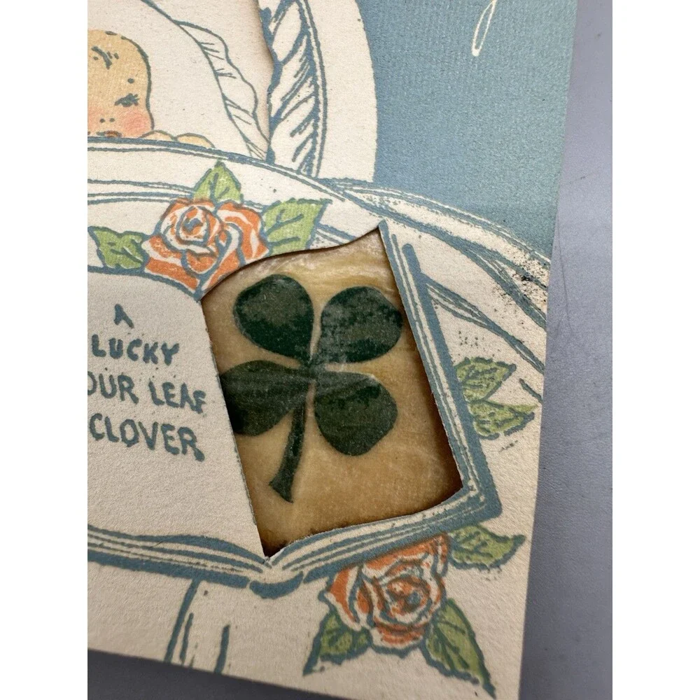 1946 Legget Dept Store Baby Birth Luck W Gold Ring 4 Leaf Clover